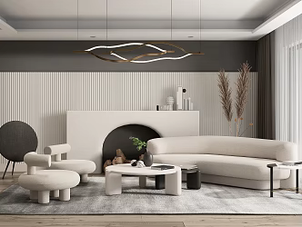 Quiet Sofa Tea Table Combination Home Curved Sofa 3d model