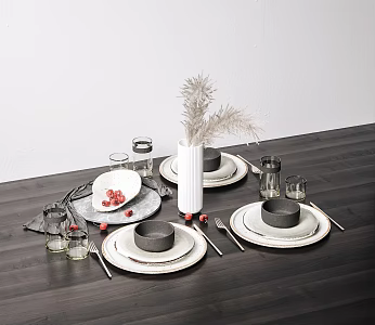 Modern Tableware Decorations Combination 3d model
