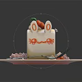 Adorable Rabbit Shaped Swiss Roll Cake with Carrot Decoration and Flower on Plate 3d model