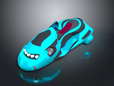 Turquoise Futuristic Toy Car With Black Stripes Red Seat And Tooth Like Front Design 3d model