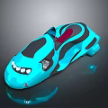 Turquoise Futuristic Toy Car With Black Stripes Red Seat And Tooth Like Front Design