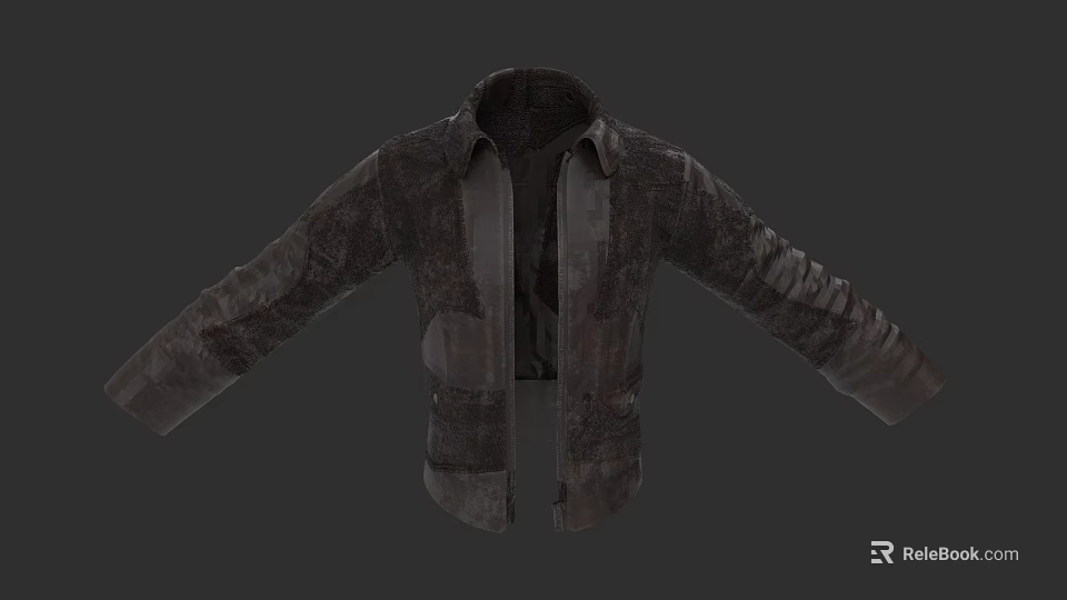 Dark Textured Jacket With Collar And Long Sleeves For Casual Style 3d model 