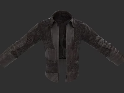 Dark Textured Jacket With Collar And Long Sleeves For Casual Style 3d model