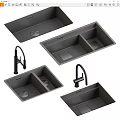Modern Dark Color Kitchen Sinks with Single and Double Bowl Designs and Faucet