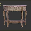 Antique Console Table With Intricate Carved Details Marble Top And Curved Legs