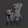 Three Cute Cartoon Deer Characters with Big Eyes Pink Feet and Gray Fur
