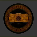 Orange Mechanical Device on Circular Base with Textured Surface Top Component and Front Illuminated Part