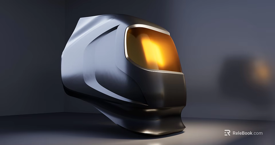 Modern Black Welding Helmet With Yellow Tinted Lens And Sleek Design 3d model 