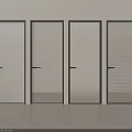 Modern Interior Hinged Doors with Textured Glass and Black Frames Design 3d model