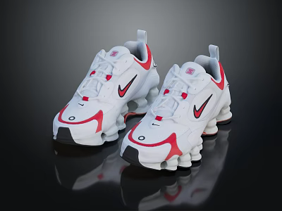 White And Red Nike Running Shoes With Cushioned Sole And Sporty Logo Design 3d model