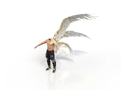 Shirtless Male Figure With Large White Wings And Spread Arms 3d model