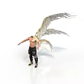 Shirtless Male Figure With Large White Wings And Spread Arms