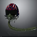 Red Blue White Striped Astronaut Helmet With Visor And Green Breathing Tube