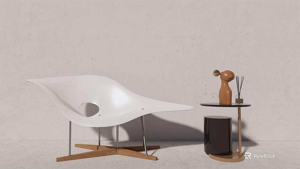 White Modern Lounge Chair With Curved Design And Hollow Cutout By Side Table 3d model 