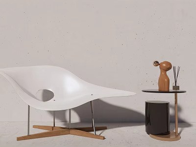 White Modern Lounge Chair With Curved Design And Hollow Cutout By Side Table 3d model