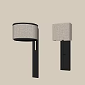 Two Modern Wall Lamps with Round and Square Fabric Shades and Black Metal Bodies