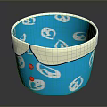 Handcrafted Blue Sculpture Container With White Patterns Cream Edge And Golden Buttons