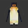 Standing Pixelated Penguin with Black Body Yellow White Belly Orange Beak on Dark Reflective Background