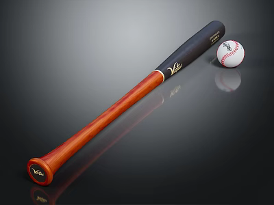 Professional Wooden Baseball Bat With Black Grip And White Baseball Sports Equipment 3d model
