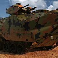 Military Armored Tank With Camouflage Paint Tracks And Exterior On Sandy Terrain