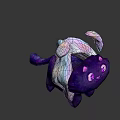 Purple Starry Cat Like Game Movie Character With Glowing Eyes And White Ribbon Wings