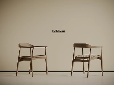 Two Poliform Wooden Armchairs With Woven Seats In Light Background 3d model