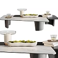 Modern Marble Coffee Table With Geometric Black Base And Green Moss Balls Glass Cups