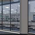 Laboratory Interior With Metal Shelves Computers Books Natural Light And Blue Flooring