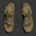 Worn High Top Beige Leather Shoes With White Laces On Dark Reflective Surface