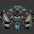 Futuristic Sci-Fi Mechanical Construct With Modular Armor Segments Blue Gray Hues And Orange Thruster Vents