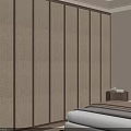 Modern Bedroom Built In Wardrobe With Vertical Stripe Textured Beige And Brown Panels