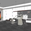 Modern Open Office Interior With Sofa Coffee Table Desk Computer And Pendant Lights 3d model
