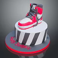 Red And Gray High Top Sneaker Shaped Cake With Black White Striped Base For Birthday