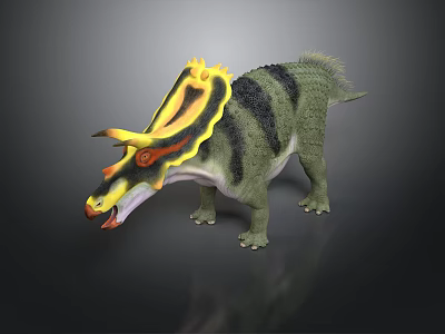 Vibrant Frill Dinosaur Character With Striped Green Body And Detailed Realistic Design 3d model