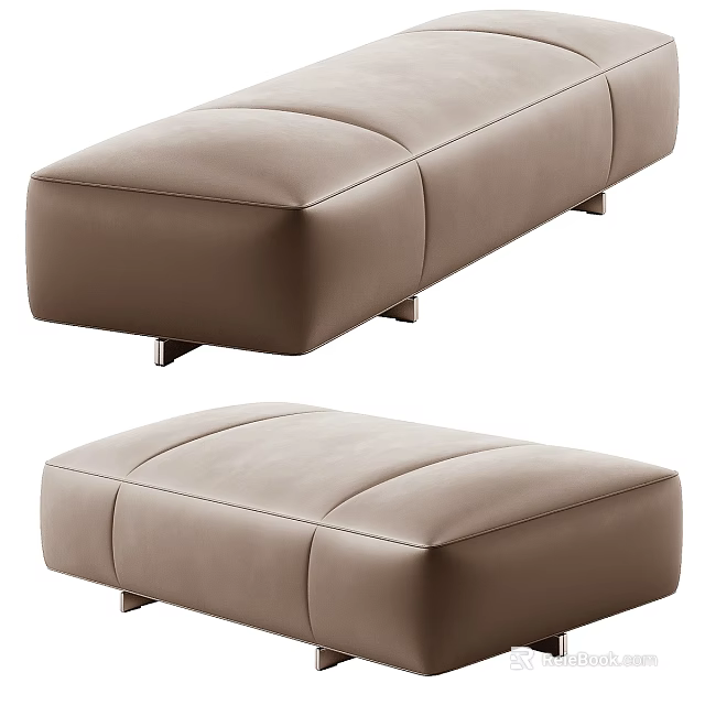 Modern Brown Leather Stools With Sleek Design Padded Top And Metal Legs 3d model 