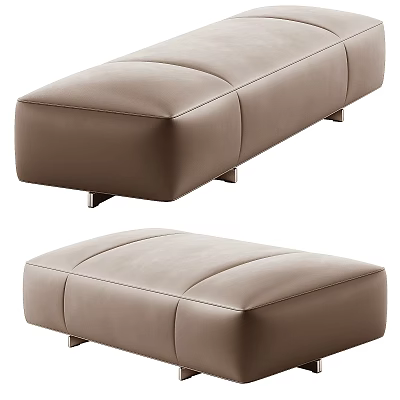 Modern Brown Leather Stools With Sleek Design Padded Top And Metal Legs 3d model