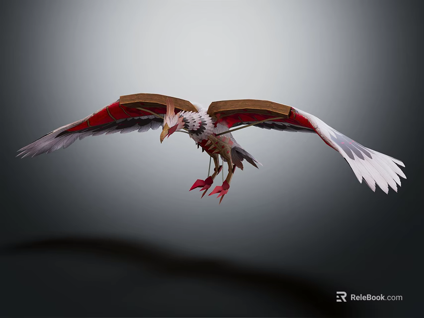 Handmade Flying Bird Sculpture With Red And White Feathered Wings Flying Gracefully In Mid Air 3d model 
