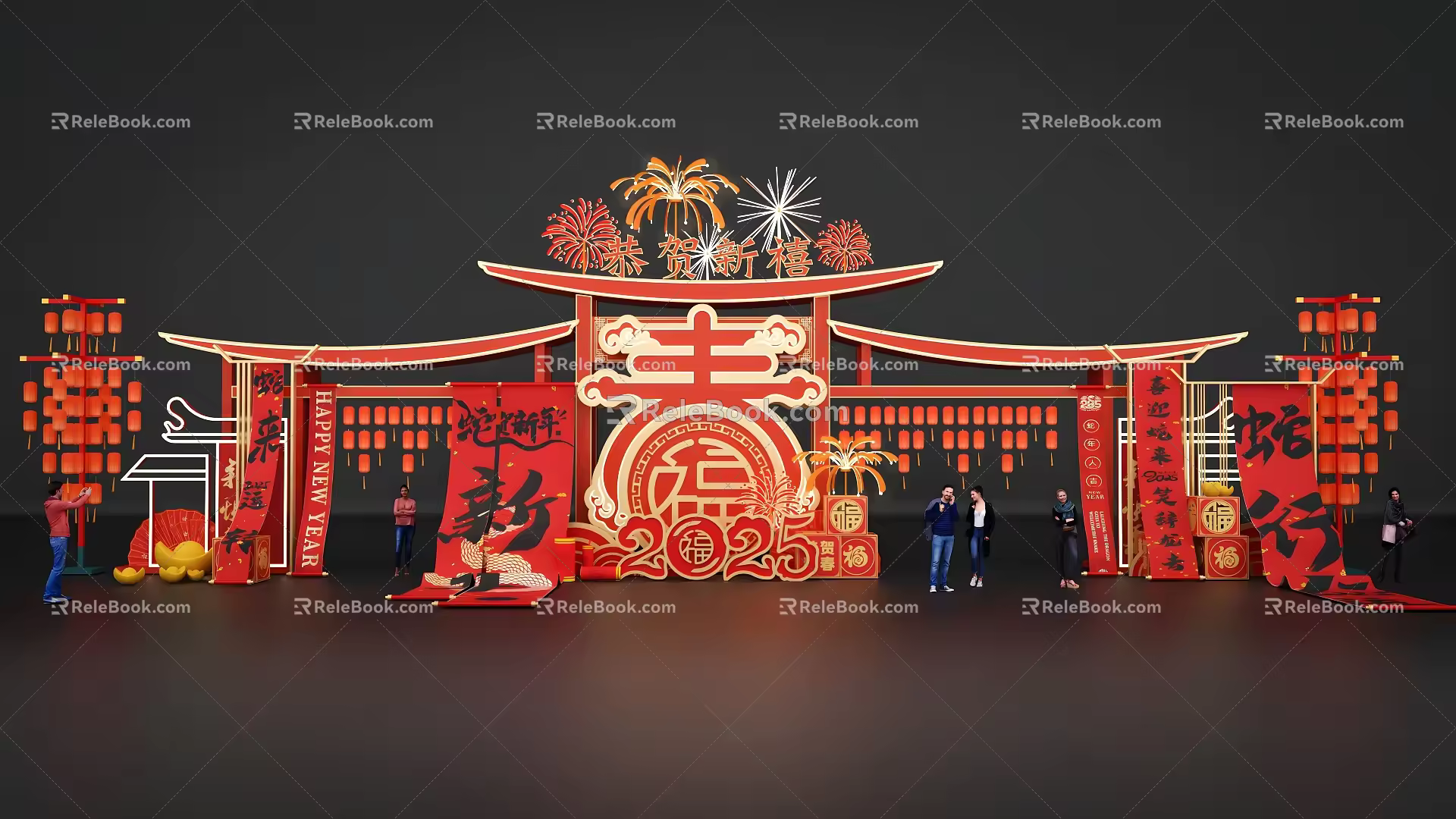 New Chinese Style National Tide New Year Interactive Pin Door Head Meichen Year of the Snake Meichen Fireworks Meichen 3d model