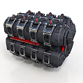 Industrial Mechanical Equipment With Black Metal Components And Red Accents