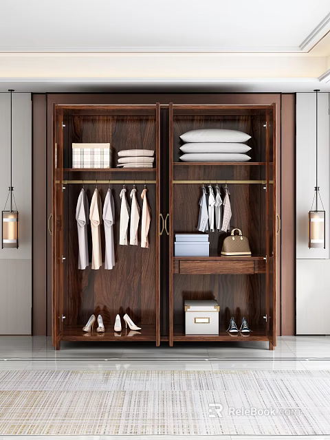 Modern Luxury Solid Wood Glass Door Wardrobe With Large Storage For Clothes And Daily Items 3d model 