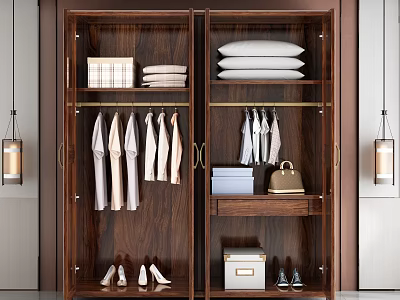 Modern Luxury Solid Wood Glass Door Wardrobe With Large Storage For Clothes And Daily Items 3d model