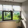 Modern Minimalist Room Pendant Lights With Large Window Green Park View And Potted Plant