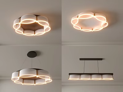 Modern Lighting Combination With Circular Linear Design And Warm Illumination 3d model
