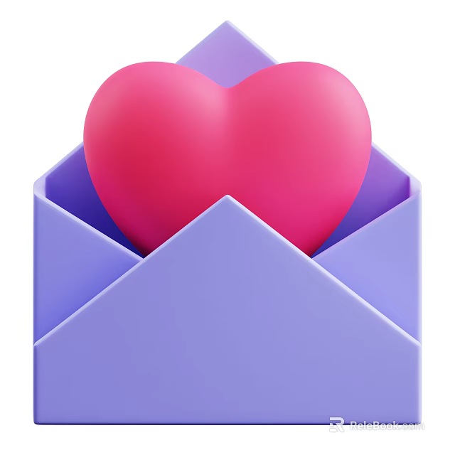Stylish Decorative Ornament Set With Purple Envelope And Pink Heart Design 3d model 