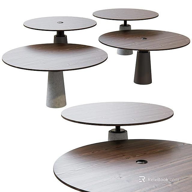 Modern Round Dining Table Combination With Wooden Tops And Stylish Stone Bases Design 3d model 