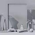 Modern Decorative Ornament Set With Framed Black White Portrait Vases Green Plants And Geometric Ornaments