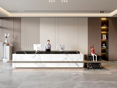 Company Front Desk Background Wall Reception Area Bar Desk Reception Desk Lobby Simple Lobby 3d model