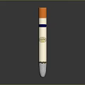 Detailed 3D Rendering Of White Rocket With Orange Tip Gray Base And Blue Stripe