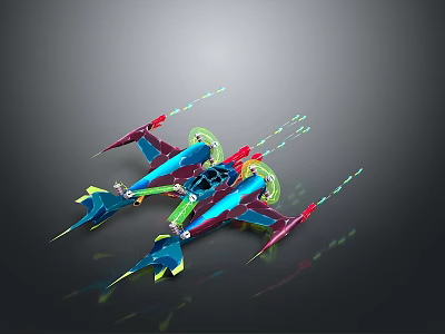 Vibrant Futuristic Spacecraft with Colorful Wings and Neon Accents for Interstellar Aerospace Missions 3d model