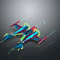 Vibrant Futuristic Spacecraft with Colorful Wings and Neon Accents for Interstellar Aerospace Missions